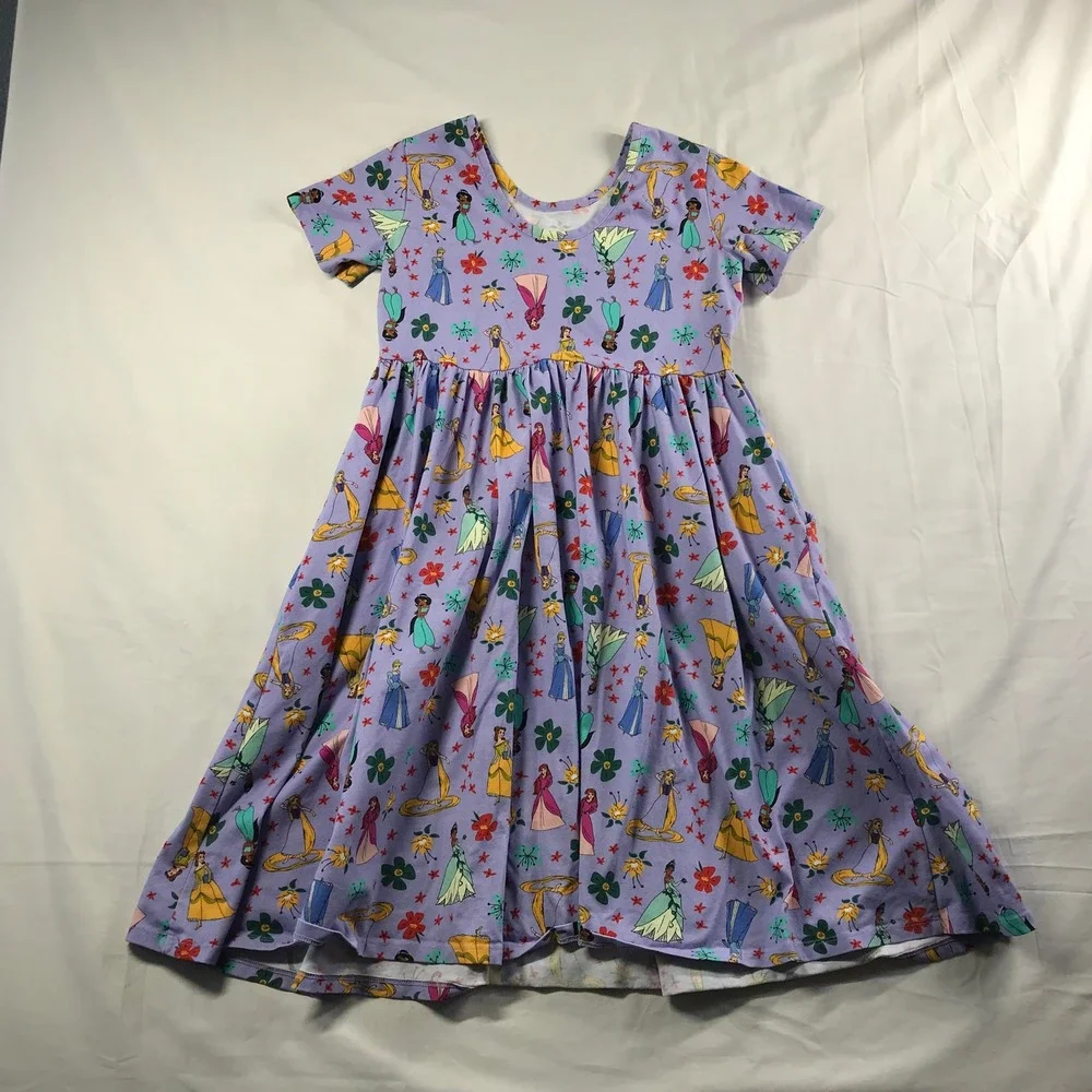 Hanna Andersson Disney Princess Purple Cotton Skater Dress Girls 12 Pockets
